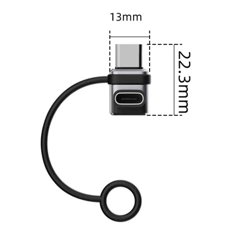 240W Type-C Adapter Angled Female to Male USB-C Converter Aluminum Alloy with Lanyard / 120Gbps Data Transfer / 16K Display Support - Black