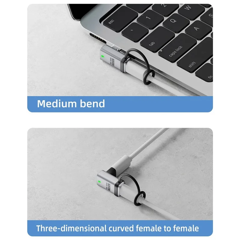 240W Type-C Adapter Angled Male to Female USB-C Converter Aluminum Alloy with Lanyard / 120Gbps Data Transfer / 16K Display Support - Silver