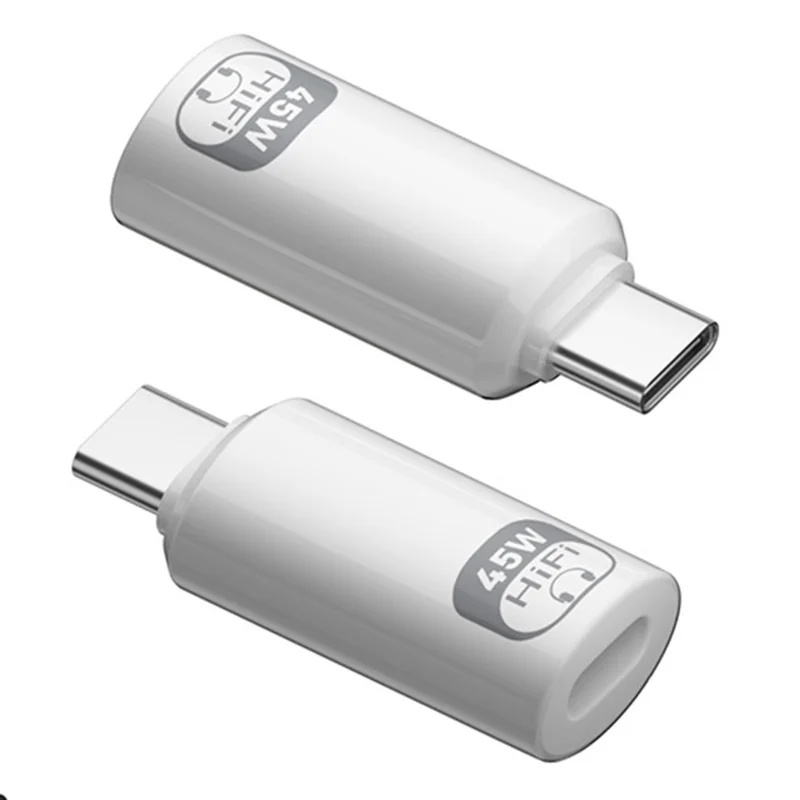 Type-C Male to iP Female Audio Adapter for iPhone 15  /  16  /  17 Series, PD 45W Fast Charging, HiFi Sound Converter - White