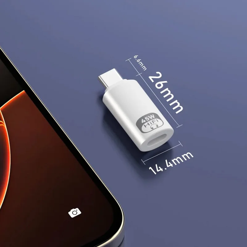 Type-C Male to iP Female Audio Adapter for iPhone 15  /  16  /  17 Series, PD 45W Fast Charging, HiFi Sound Converter - White