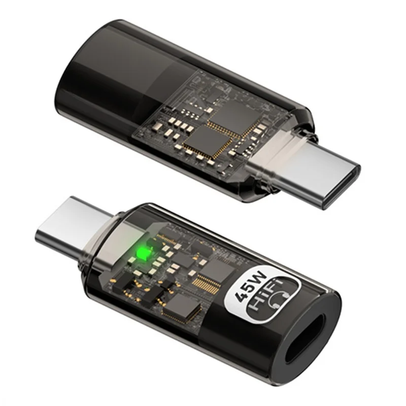Type-C Male to iP Female Audio Adapter for iPhone 15  /  16  /  17 Series, PD 45W Fast Charging, HiFi Sound Converter - Black