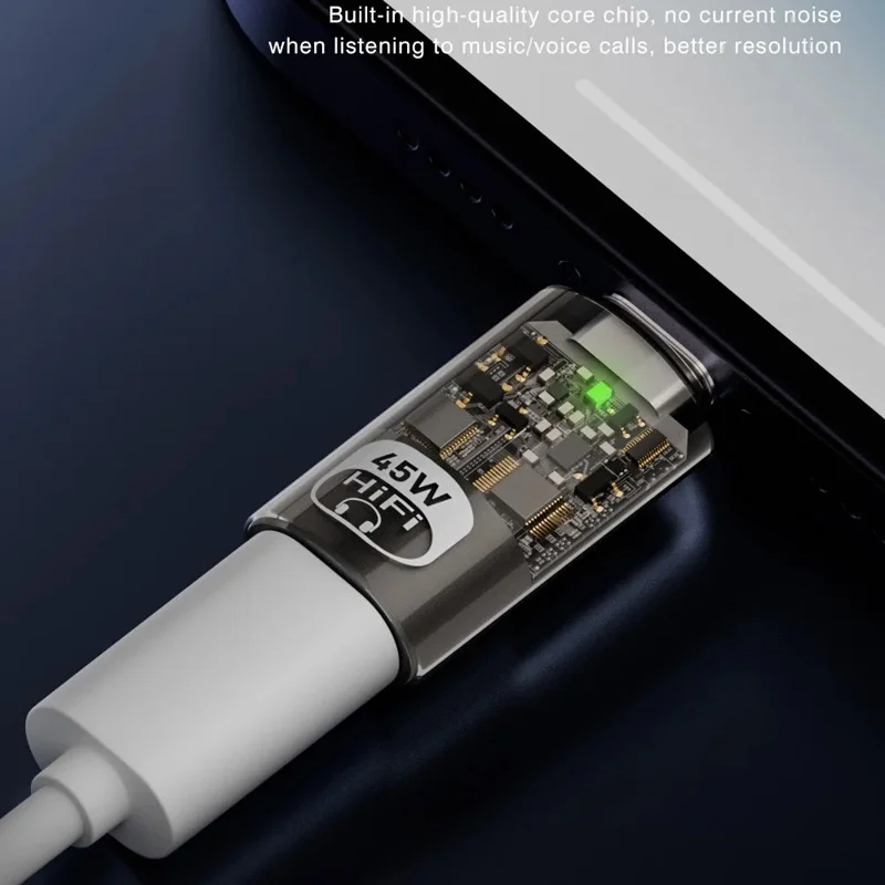 Type-C Male to iP Female Audio Adapter for iPhone 15  /  16  /  17 Series, PD 45W Fast Charging, HiFi Sound Converter - Black