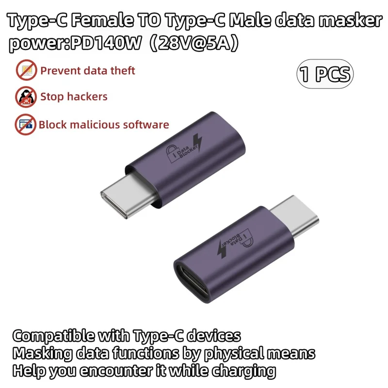 Type-C Male to Type-C Female Adapter USB Data Blocker, Anti-Hacking Data Sync Blocker for Secure Charging / Privacy Protection - Purple