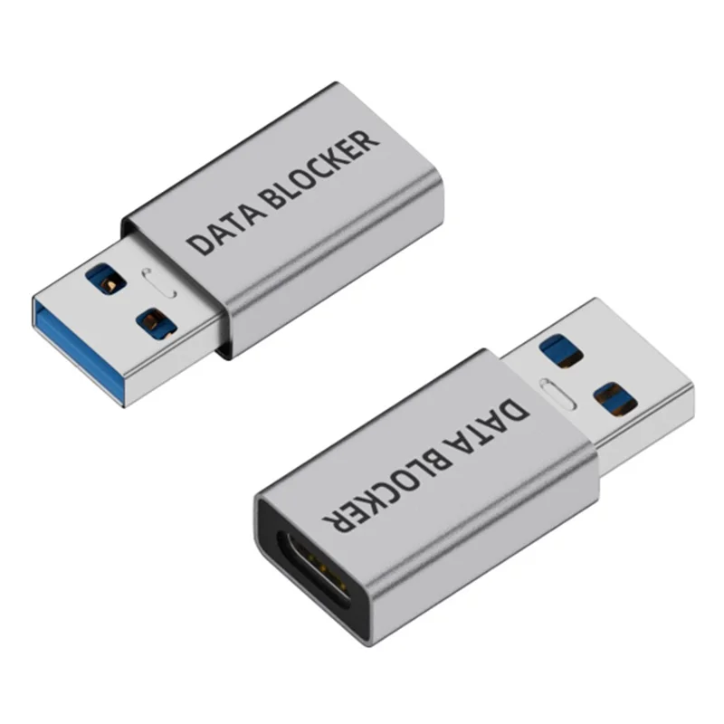Адаптер-блокиратор данных USB male to Type-C female, блокиратор синхронизации данных от взлома для безопасной зарядки / защита конфиденциальности — серебристый