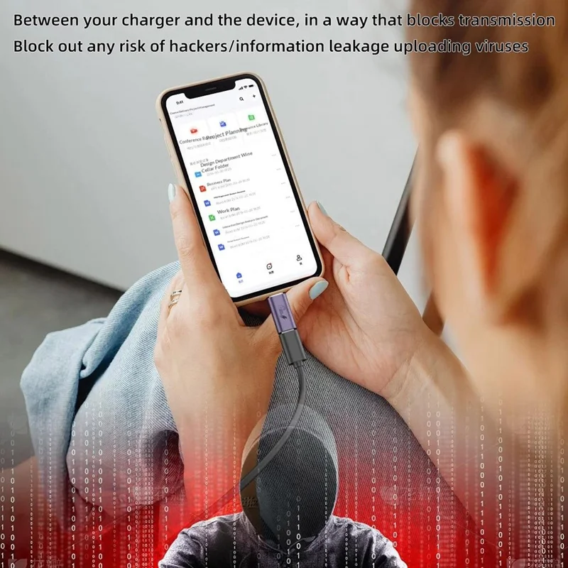 Адаптер-блокиратор данных USB male to Type-C female, блокиратор синхронизации данных от взлома для безопасной зарядки / защита конфиденциальности — серебристый