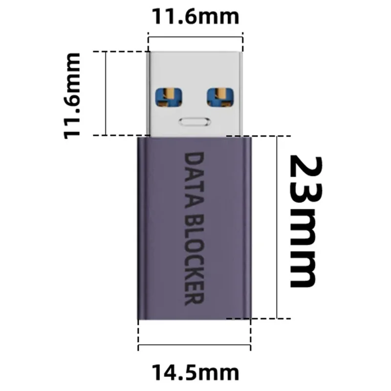 Адаптер-блокиратор данных USB male to Type-C female, блокиратор синхронизации данных от взлома для безопасной зарядки / защита конфиденциальности — серебристый