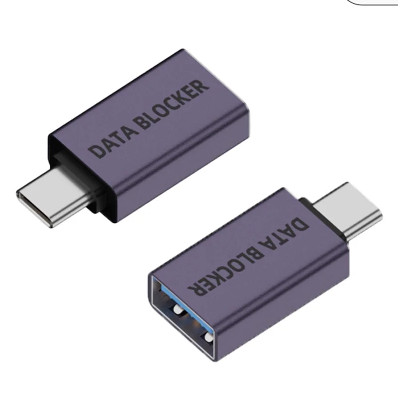 Type-C Male to USB Female Adapter Data Blocker, Anti-Hacking Data Sync Blocker for Secure Charging  /  Privacy Protection - Purple