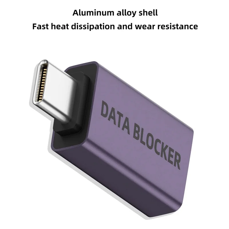 Type-C Male to USB Female Adapter Data Blocker, Anti-Hacking Data Sync Blocker for Secure Charging  /  Privacy Protection - Purple