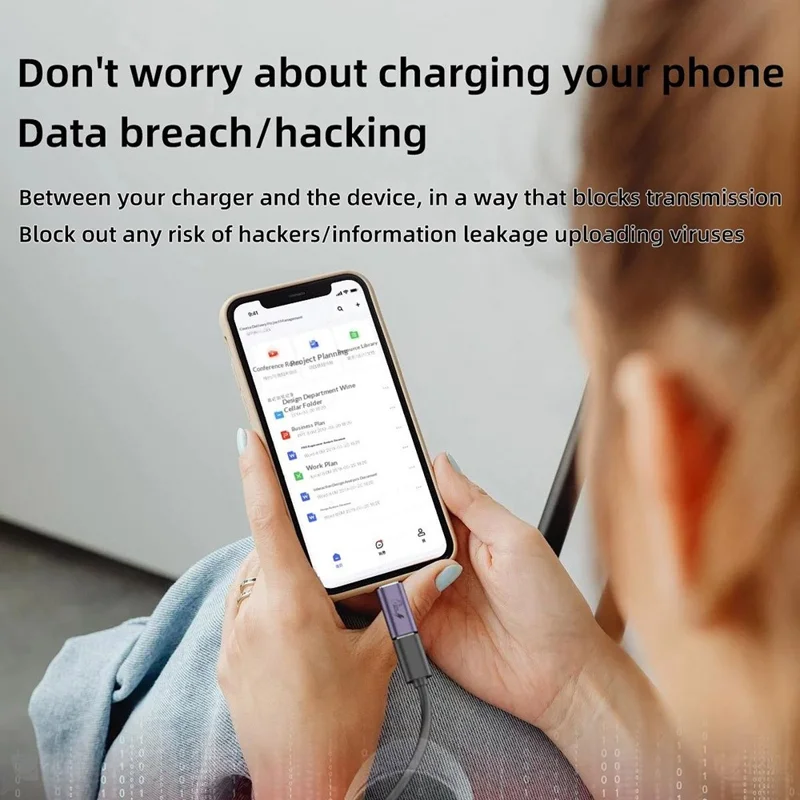 Type-C Male to USB Female Adapter Data Blocker, Anti-Hacking Data Sync Blocker for Secure Charging  /  Privacy Protection - Purple
