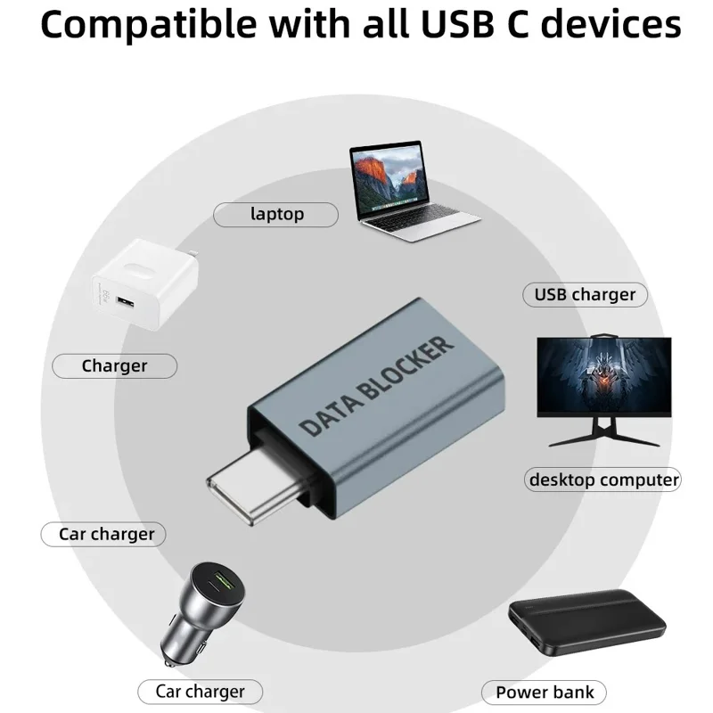 Type-C Male to USB Female Adapter Data Blocker, Anti-Hacking Data Sync Blocker for Secure Charging  /  Privacy Protection - Purple