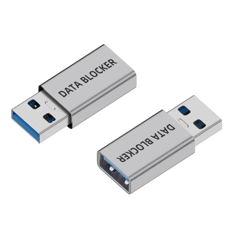 USB Male to USB Female Adapter Data Blocker, Anti-Hacking Data Sync Blocker for Secure Charging  /  Privacy Protection - Silver