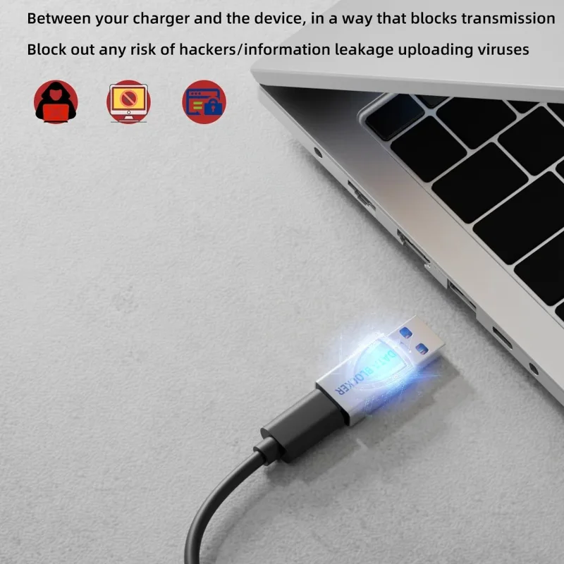 USB Male to USB Female Adapter Data Blocker, Anti-Hacking Data Sync Blocker for Secure Charging  /  Privacy Protection - Silver