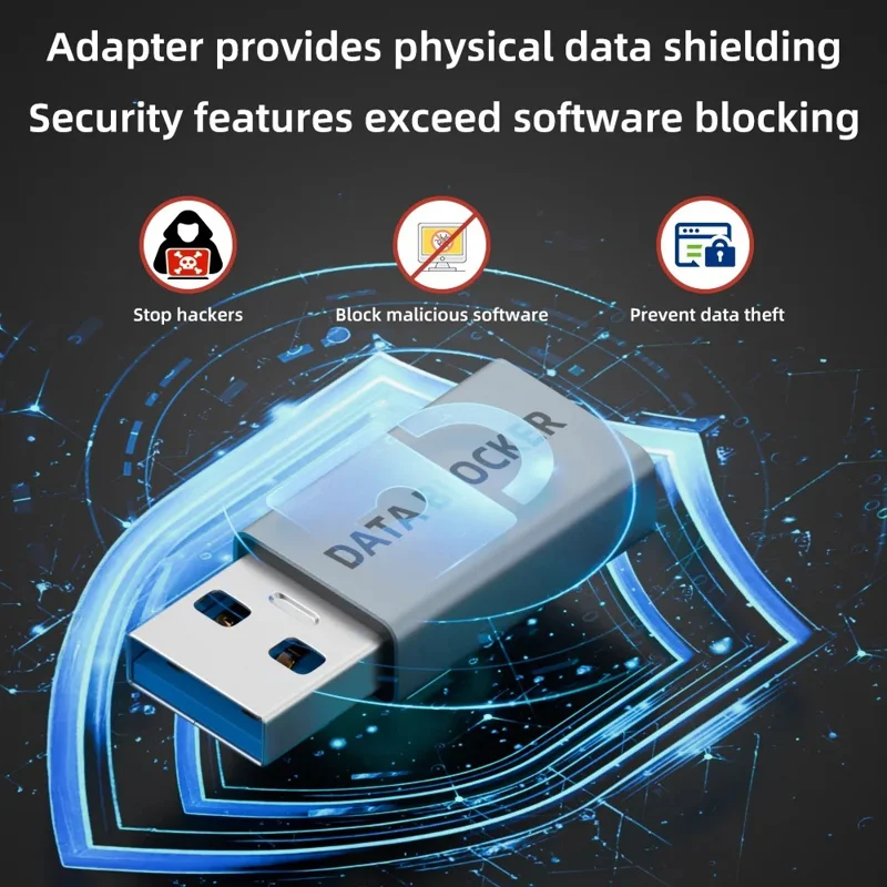 USB Male to USB Female Adapter Data Blocker, Anti-Hacking Data Sync Blocker for Secure Charging  /  Privacy Protection - Silver