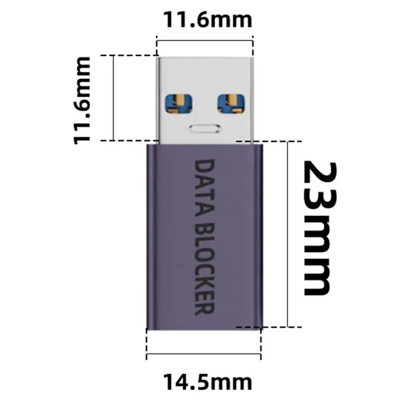 USB Male to USB Female Adapter Data Blocker, Anti-Hacking Data Sync Blocker for Secure Charging  /  Privacy Protection - Silver
