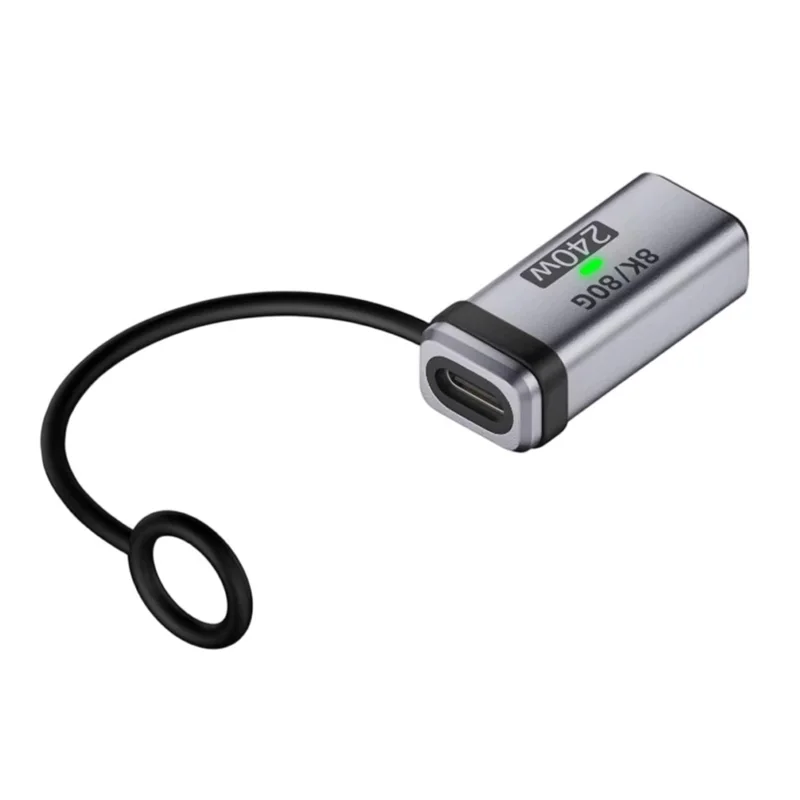 Straight Female to Female PD 240W Type-C Adapter Aluminum Alloy 120Gbps Data Transfer Converter Plug with Lanyard - Silver