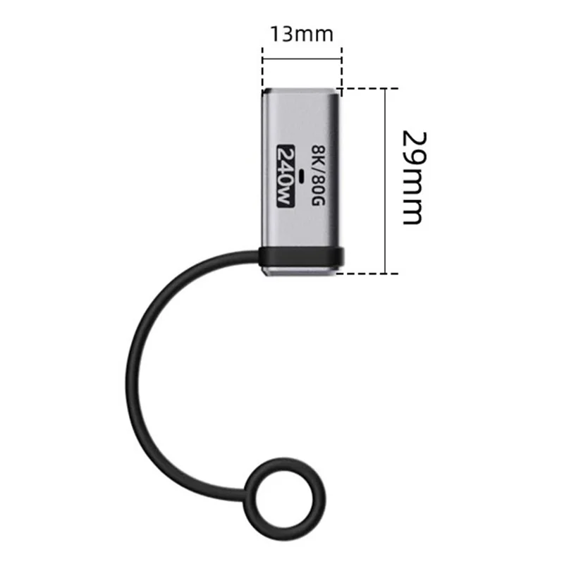 Straight Female to Female PD 240W Type-C Adapter Aluminum Alloy 120Gbps Data Transfer Converter Plug with Lanyard - Silver