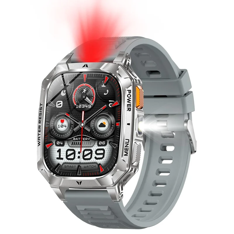 AK103 Smart Watch 2.01 Inch HD Screen Bluetooth-compatible Call 100+ Sports Modes Waterproof Fitness Tracker - Grey Silicone Strap