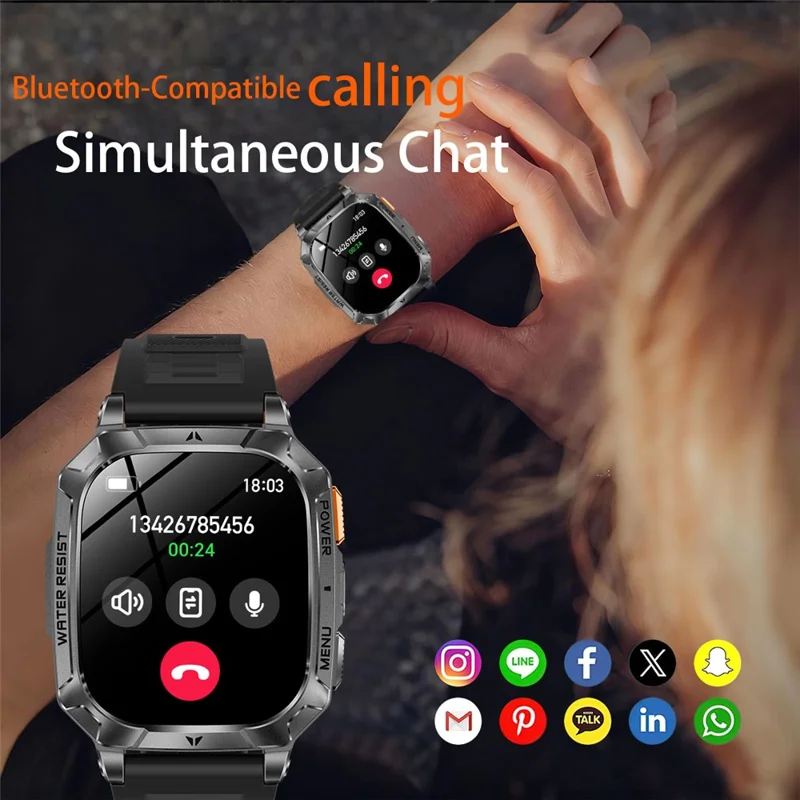 AK103 Smart Watch 2.01 Inch HD Screen Bluetooth-compatible Call 100+ Sports Modes Waterproof Fitness Tracker - Grey Silicone Strap