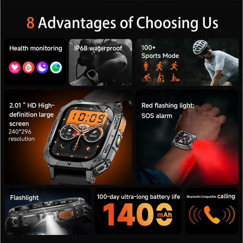 AK103 Smart Watch 2.01 Inch HD Screen Bluetooth-compatible Call 100+ Sports Modes Waterproof Fitness Tracker - Grey Silicone Strap