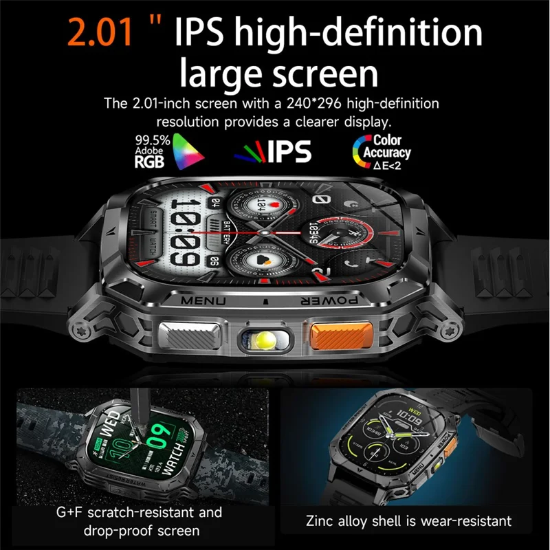 AK103 Smart Watch 2.01 Inch HD Screen Bluetooth-compatible Call 100+ Sports Modes Waterproof Fitness Tracker - Grey Silicone Strap