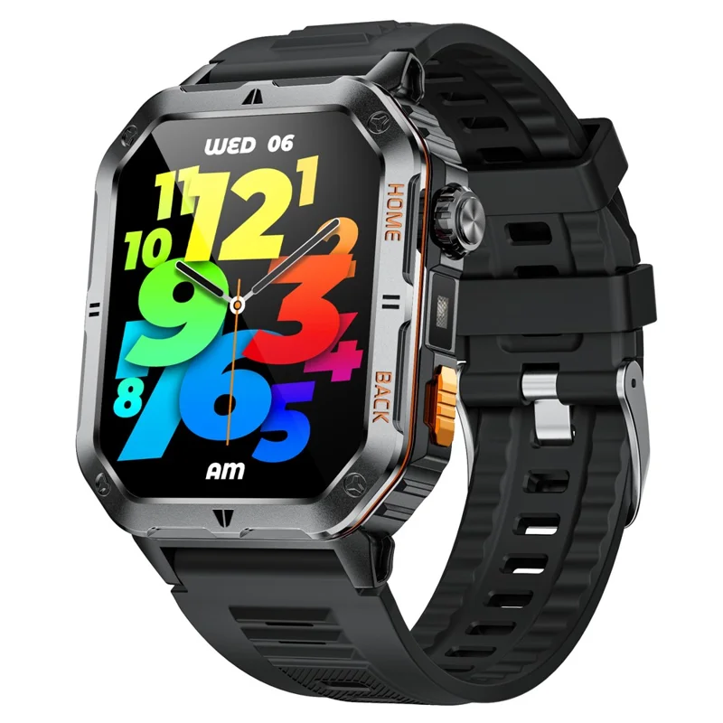 MT62 Relógio Inteligente para Aventura ao Ar Livre, Impermeável IP68, Ecrã IPS de 2,01 Polegadas, Rastreador de Fitness com Lanterna LED Integrada - Preto