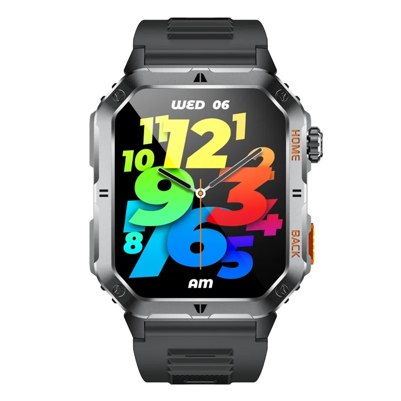 MT62 Relógio Inteligente para Aventura ao Ar Livre, Impermeável IP68, Ecrã IPS de 2,01 Polegadas, Rastreador de Fitness com Lanterna LED Integrada - Preto