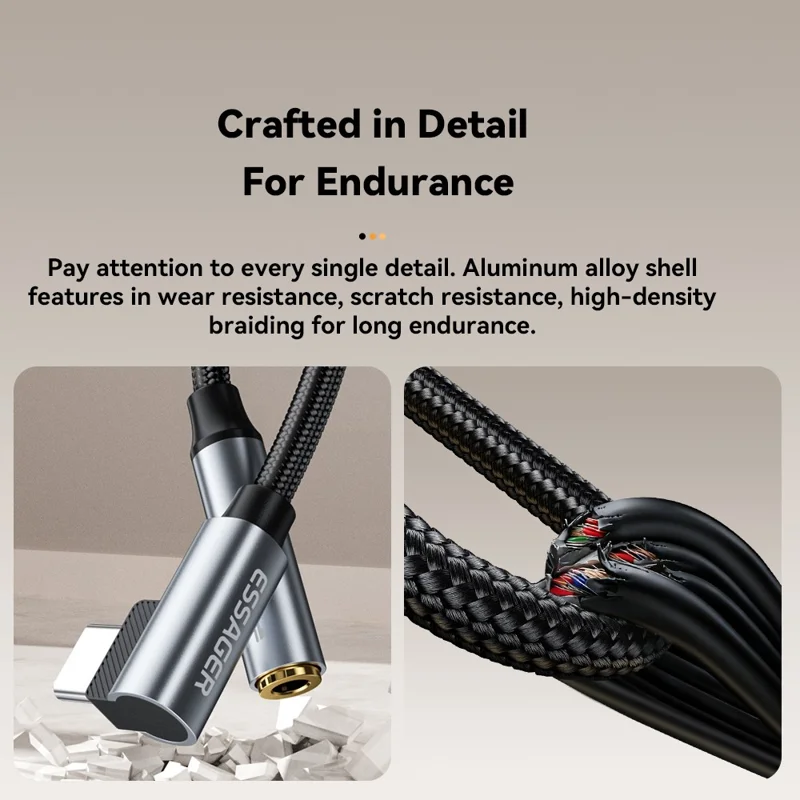 ESSAGER 12cm L-Shape Type-C Male to 3.5mm Female DAC Digital Decoder HiFi Audio Adapter - Grey