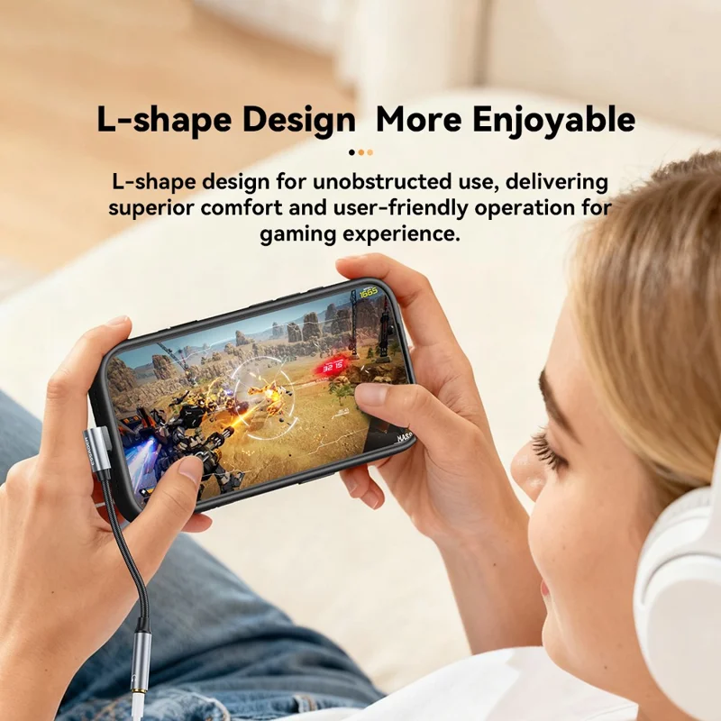 ESSAGER 12cm L-Shape Type-C Male to 3.5mm Female DAC Digital Decoder HiFi Audio Adapter - Grey