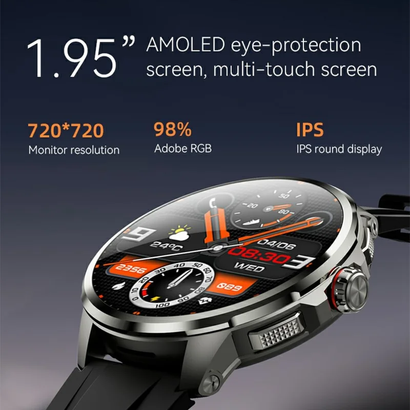 H99 1.95 Inch AMOLED Screen 5G Smart Watch Android 8.1 Video Call Sports Watch Support SIM Card - Black