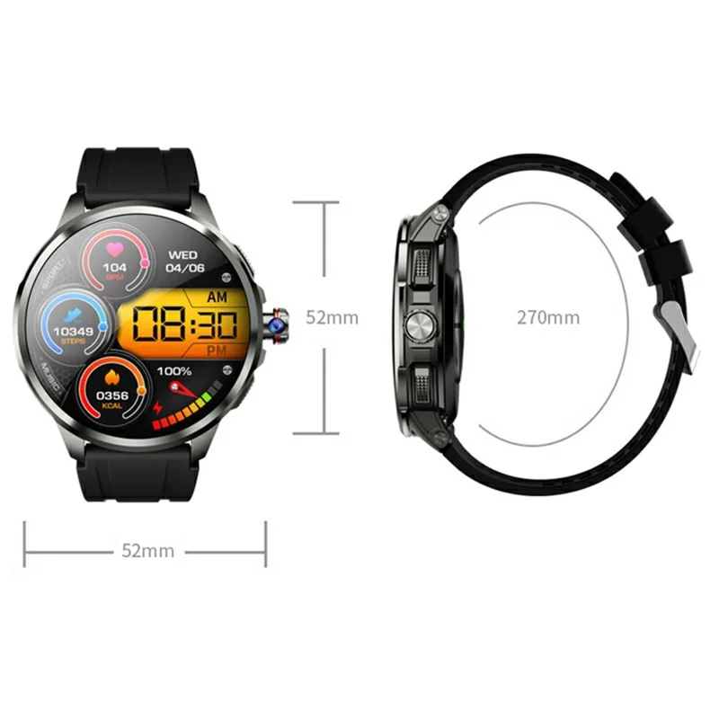 H99 1.95 Inch AMOLED Screen 5G Smart Watch Android 8.1 Video Call Sports Watch Support SIM Card - Black