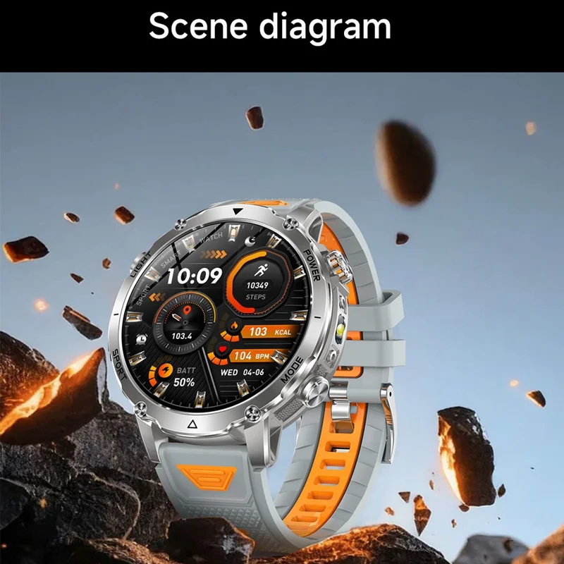 AK106 Silicone Strap Smart Watch Bluetooth-compatible Call Heart Rate Sleep Tracking LED Flashlight Health Monitor - Black