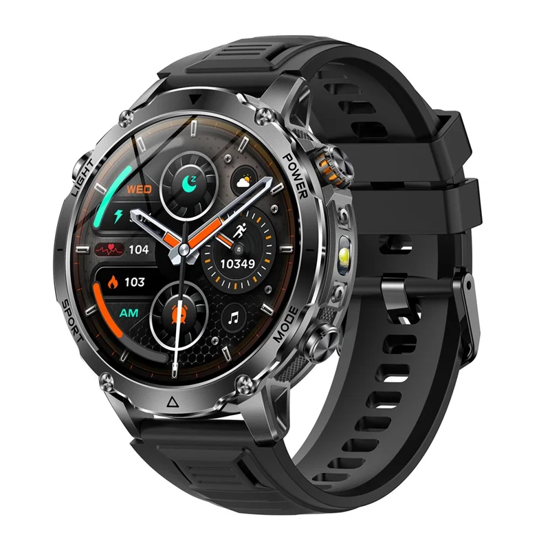 AK106 Silicone Strap Smart Watch Bluetooth-compatible Call Heart Rate Sleep Tracking LED Flashlight Health Monitor - Black