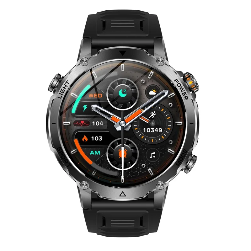 AK106 Silicone Strap Smart Watch Bluetooth-compatible Call Heart Rate Sleep Tracking LED Flashlight Health Monitor - Black