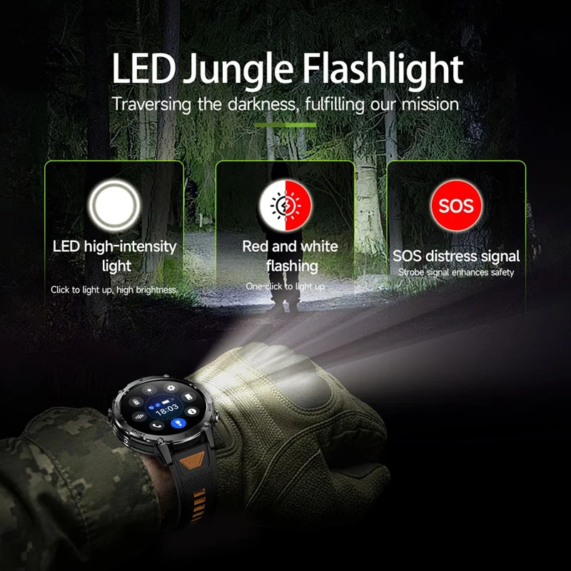 AK106 Silicone Strap Smart Watch Bluetooth-compatible Call Heart Rate Sleep Tracking LED Flashlight Health Monitor - Black