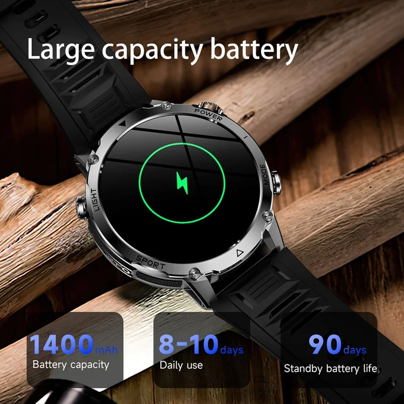AK106 Silicone Strap Smart Watch Bluetooth-compatible Call Heart Rate Sleep Tracking LED Flashlight Health Monitor - Black