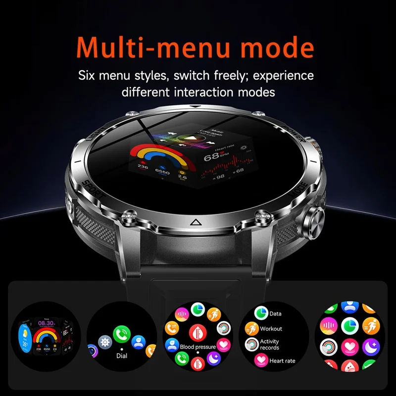 AK106 Silicone Strap Smart Watch Bluetooth-compatible Call Heart Rate Sleep Tracking LED Flashlight Health Monitor - Black