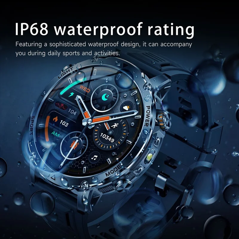 AK106 Silicone Strap Smart Watch Bluetooth-compatible Call Heart Rate Sleep Tracking LED Flashlight Health Monitor - Black