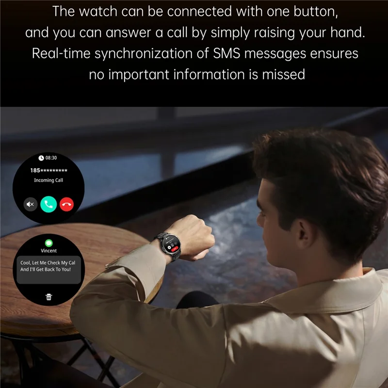 KT92 Smart Watch 1.7 Inch HD Display Bluetooth-compatible Call Encoder LED 1100mAh 3ATM Waterproof Health Monitor - Black