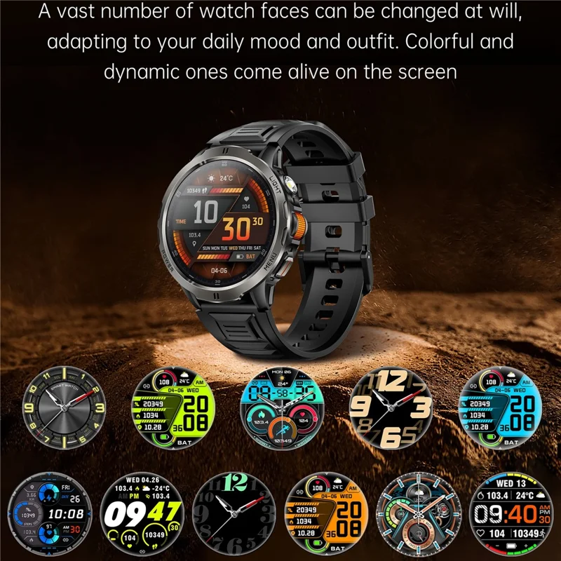 KT92 Smart Watch 1.7 Inch HD Display Bluetooth-compatible Call Encoder LED 1100mAh 3ATM Waterproof Health Monitor - Black