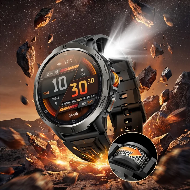 KT92 Smart Watch 1.7 Inch HD Display Bluetooth-compatible Call Encoder LED 1100mAh 3ATM Waterproof Health Monitor - Black