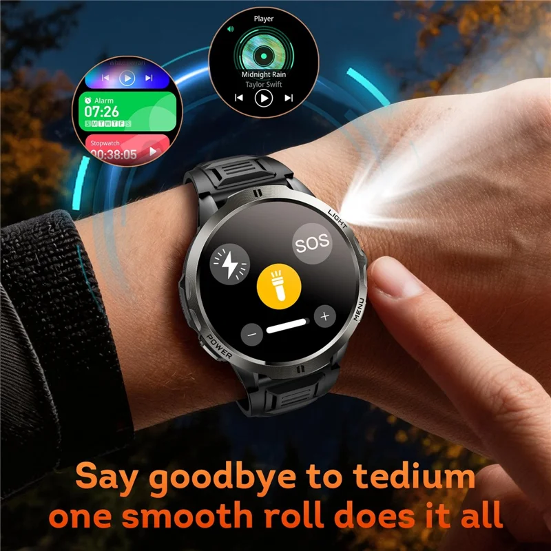 KT92 Smart Watch 1.7 Inch HD Display Bluetooth-compatible Call Encoder LED 1100mAh 3ATM Waterproof Health Monitor - Black