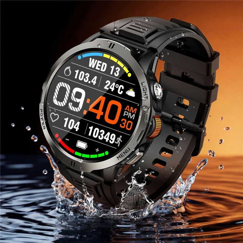 KT92 Smart Watch 1.7 Inch HD Display Bluetooth-compatible Call Encoder LED 1100mAh 3ATM Waterproof Health Monitor - Black