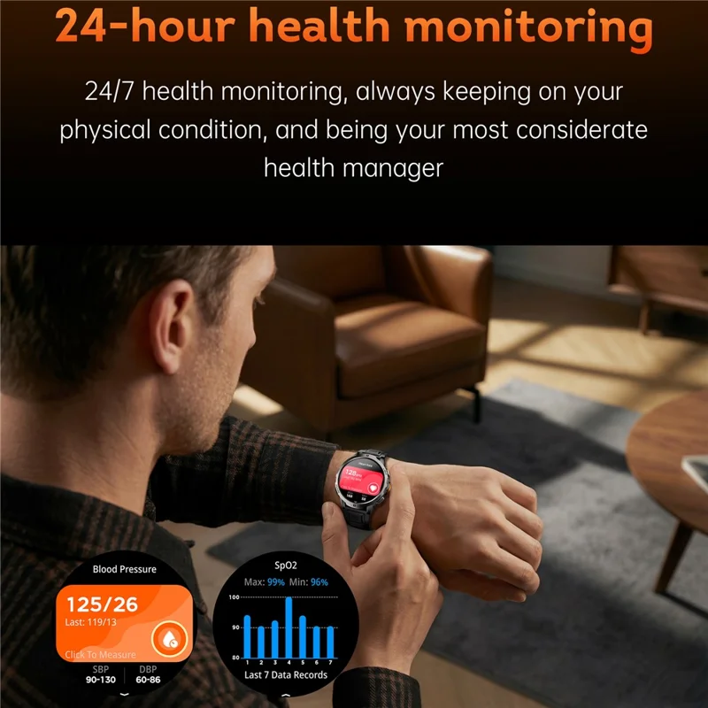 KT92 Smart Watch 1.7 Inch HD Display Bluetooth-compatible Call Encoder LED 1100mAh 3ATM Waterproof Health Monitor - Black