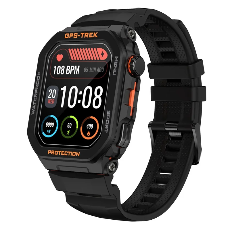 FT61 1.75 inch IPS GPS Smart Watch Bluetooth-compatible Calling Health Monitoring IP68 Waterproof - Black