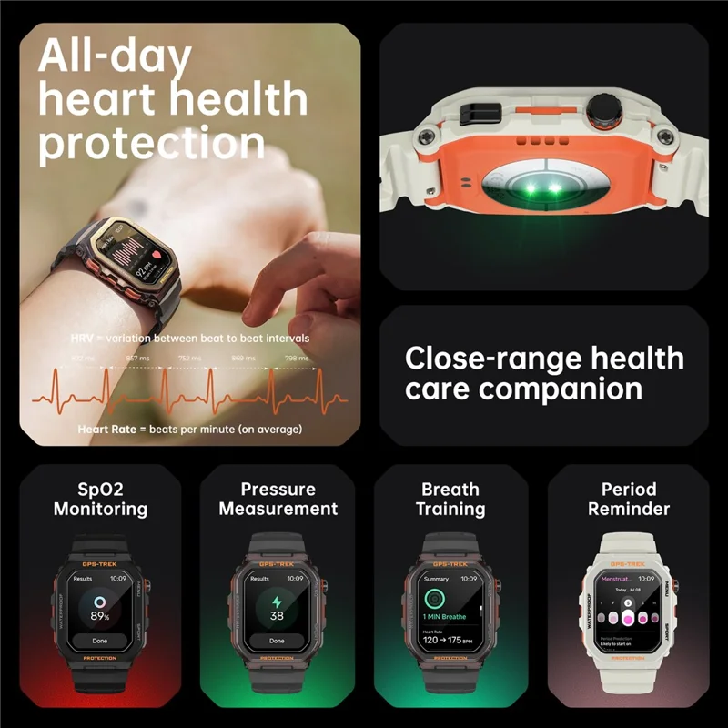 FT61 1.75 inch IPS GPS Smart Watch Bluetooth-compatible Calling Health Monitoring IP68 Waterproof - Black