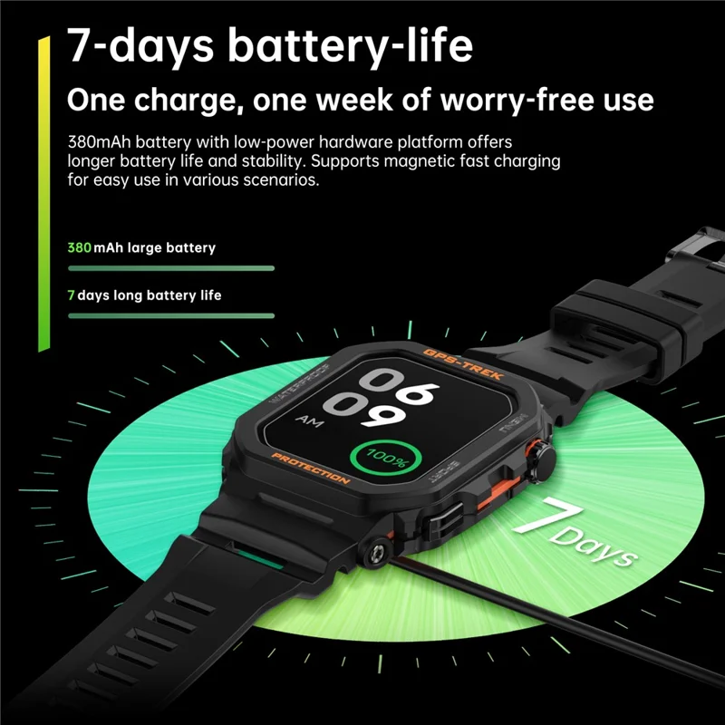 FT61 1.75 inch IPS GPS Smart Watch Bluetooth-compatible Calling Health Monitoring IP68 Waterproof - Black