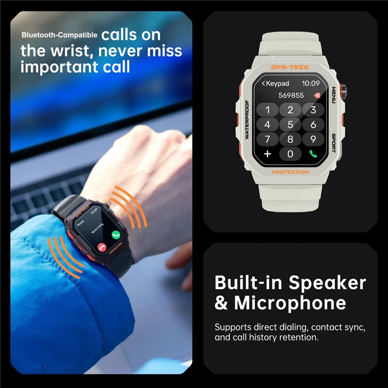 FT61 1.75 inch IPS GPS Smart Watch Bluetooth-compatible Calling Health Monitoring IP68 Waterproof - Black