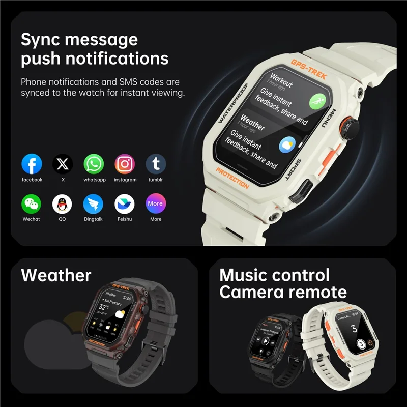 FT61 1.75 inch IPS GPS Smart Watch Bluetooth-compatible Calling Health Monitoring IP68 Waterproof - Black
