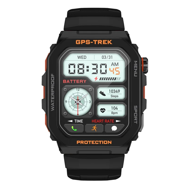 FT61 1.75 inch IPS GPS Smart Watch Bluetooth-compatible Calling Health Monitoring IP68 Waterproof - Black