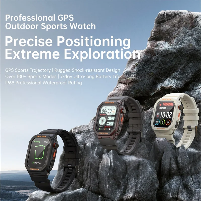 FT61 1.75 inch IPS GPS Smart Watch Bluetooth-compatible Calling Health Monitoring IP68 Waterproof - Black